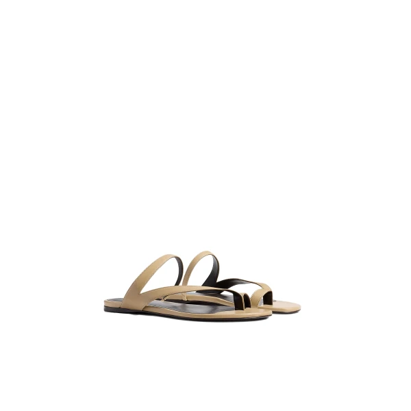 Aimee Flat Sandal in Beige Leather - Image 2
