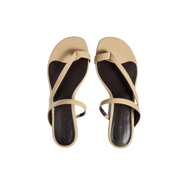 Aimee Flat Sandal in Beige Leather - Image 4
