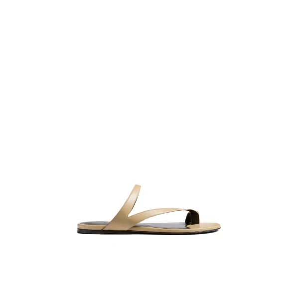 Khaite Aimee Flat Sandal in Beige Leather