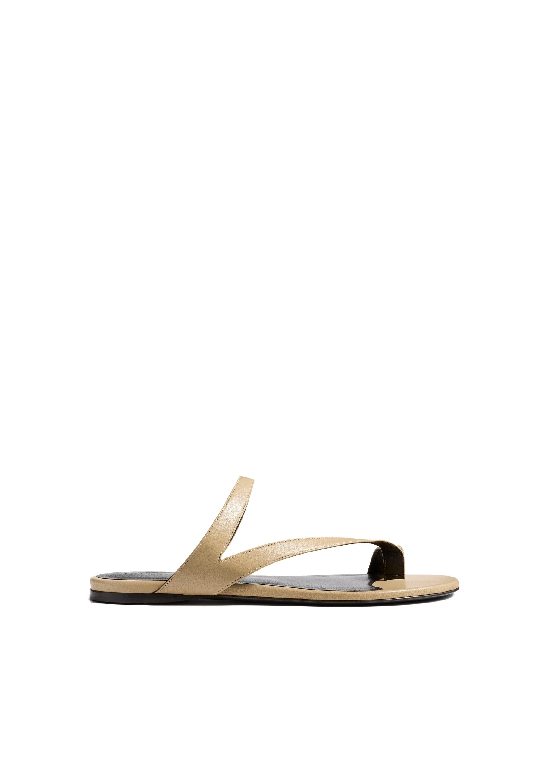 Khaite Aimee Flat Sandal in Beige Leather | Buy Shoes at Luxury Shoes Khaite Aimee Flat Sandal in Beige Leather