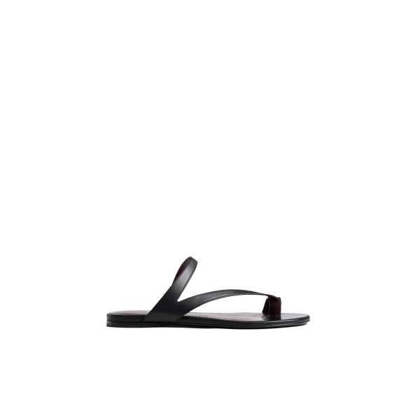 Khaite Aimee Flat Sandal in Black Leather