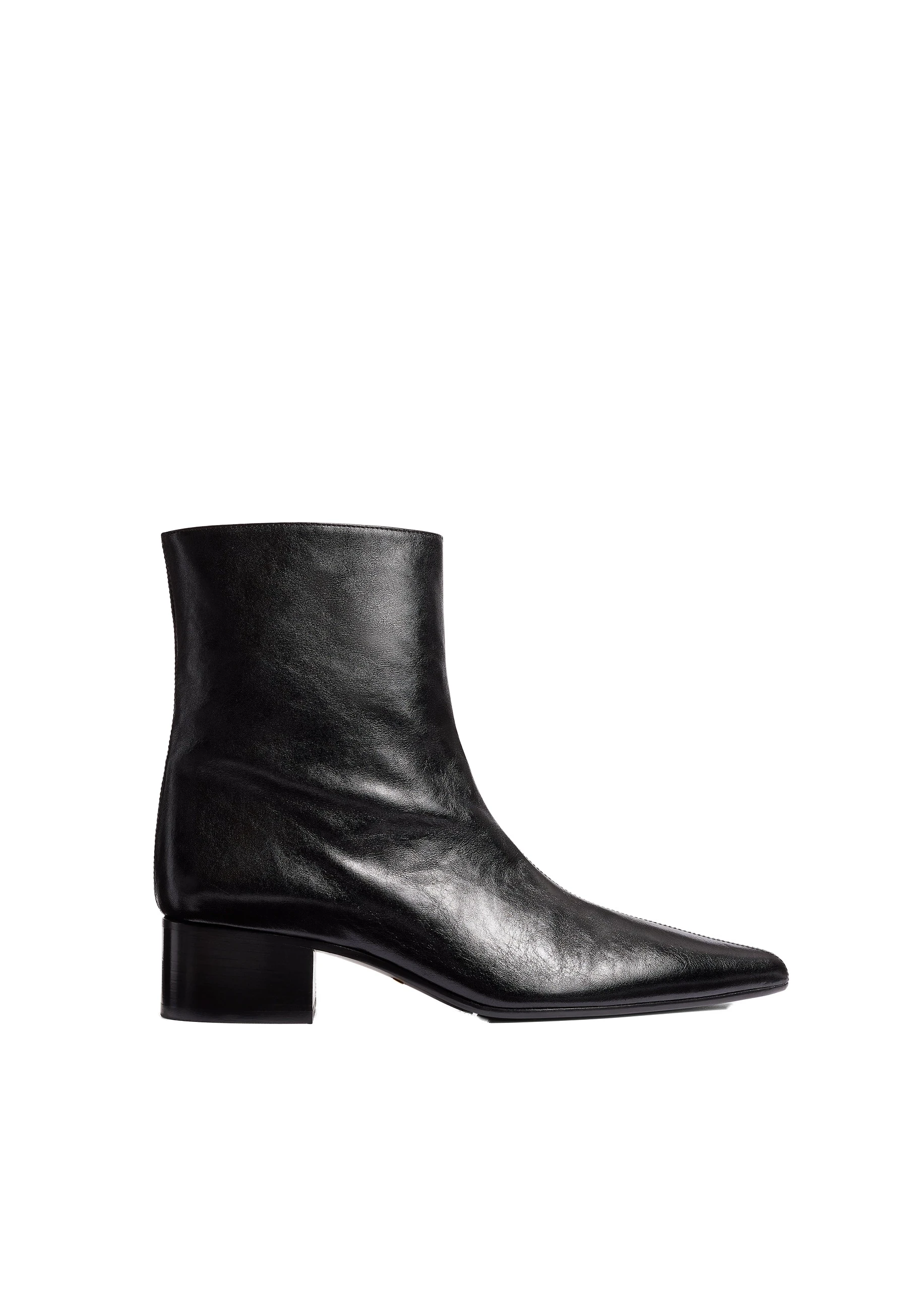 Khaite Andee Ankle Boot in Black Glazed Leather | Buy Shoes at Luxury Shoes Khaite Andee Ankle Boot in Black Glazed Leather