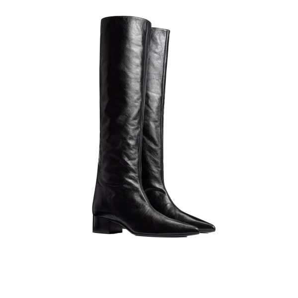 Andee Knee-High Boot in Black Glazed Leather - Image 2
