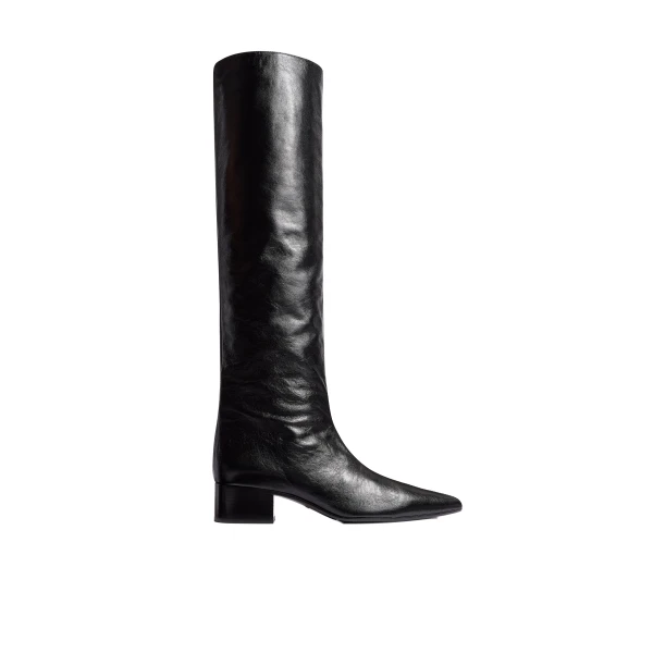 Khaite Andee Knee-High Boot in Black Glazed Leather