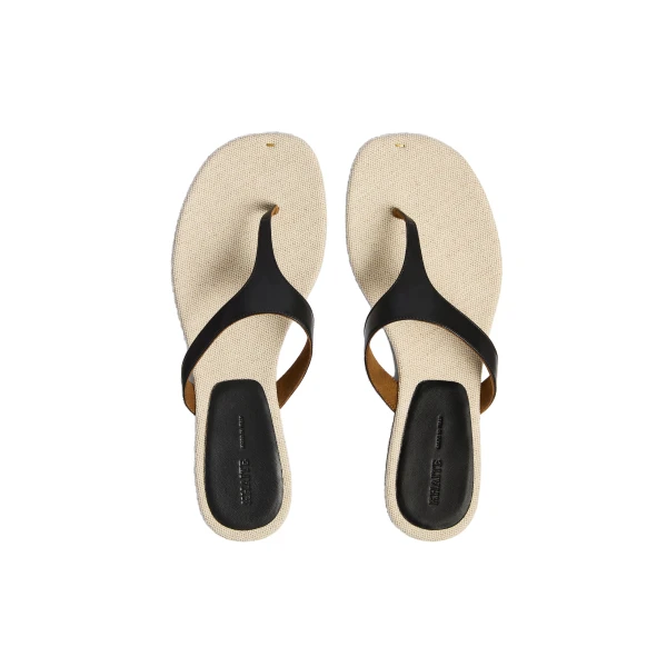 Archer Flat Sandal in Black Leather and Natural Canvas - Image 4