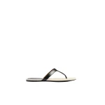 Khaite Archer Flat Sandal in Black Leather and Natural Canvas