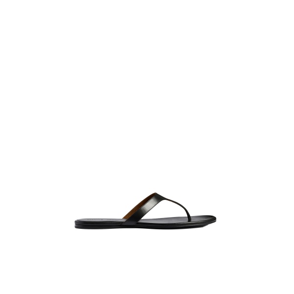 Khaite Archer Flat Sandal in Black Leather