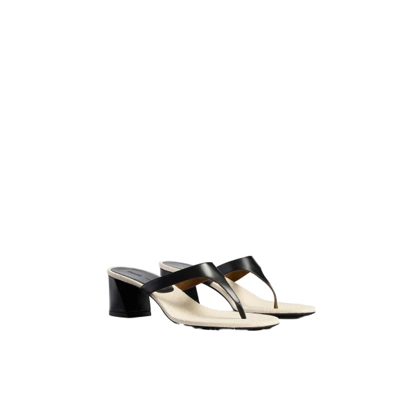 Archer Sandal in Black Leather and Natural Canvas - Image 2