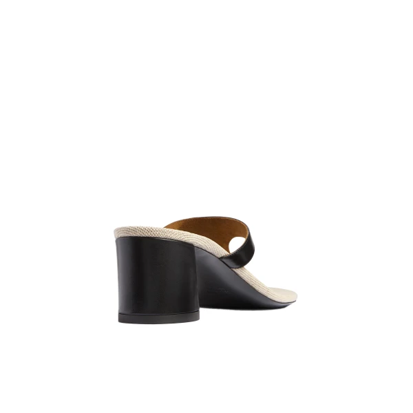 Archer Sandal in Black Leather and Natural Canvas - Image 4