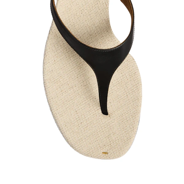 Archer Sandal in Black Leather and Natural Canvas - Image 5