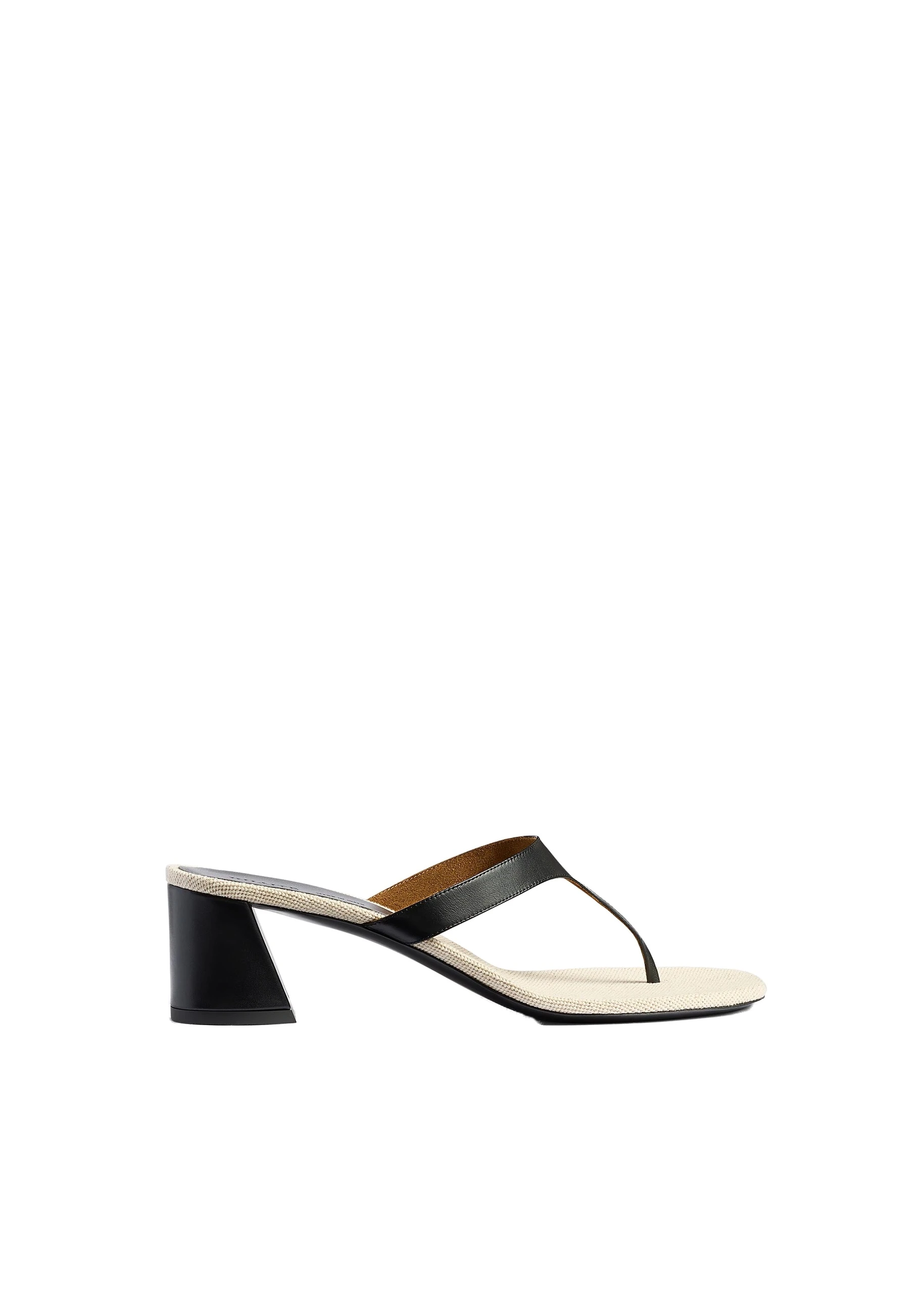 Khaite Archer Sandal in Black Leather and Natural Canvas | Buy Shoes at Luxury Shoes Khaite Archer Sandal in Black Leather and Natural Canvas