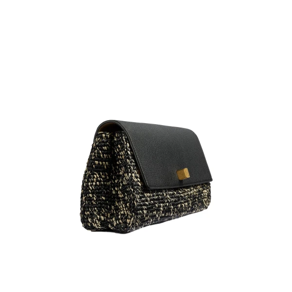 Audrey Clutch in Black and White Marled Raffia - Image 4