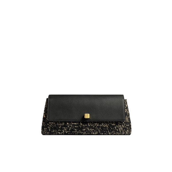 Khaite Audrey Clutch in Black and White Marled Raffia