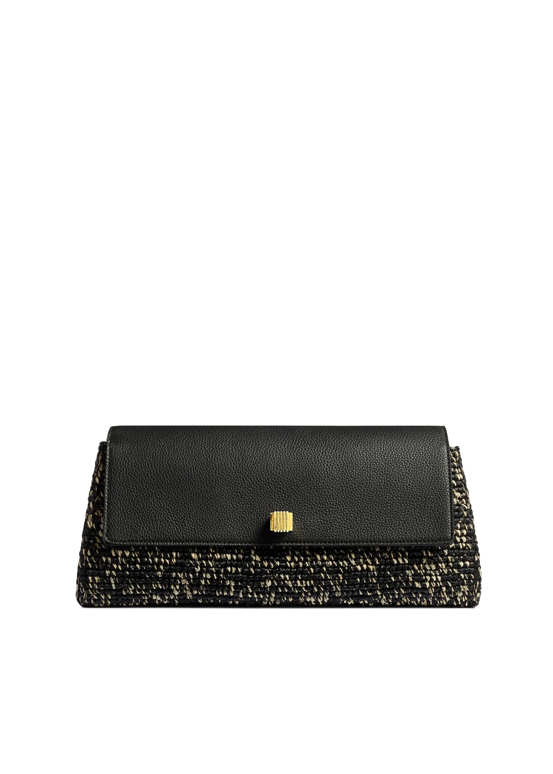 Khaite Audrey Clutch in Black and White Marled Raffia | Buy Bags at Luxury Shoes Khaite Audrey Clutch in Black and White Marled Raffia