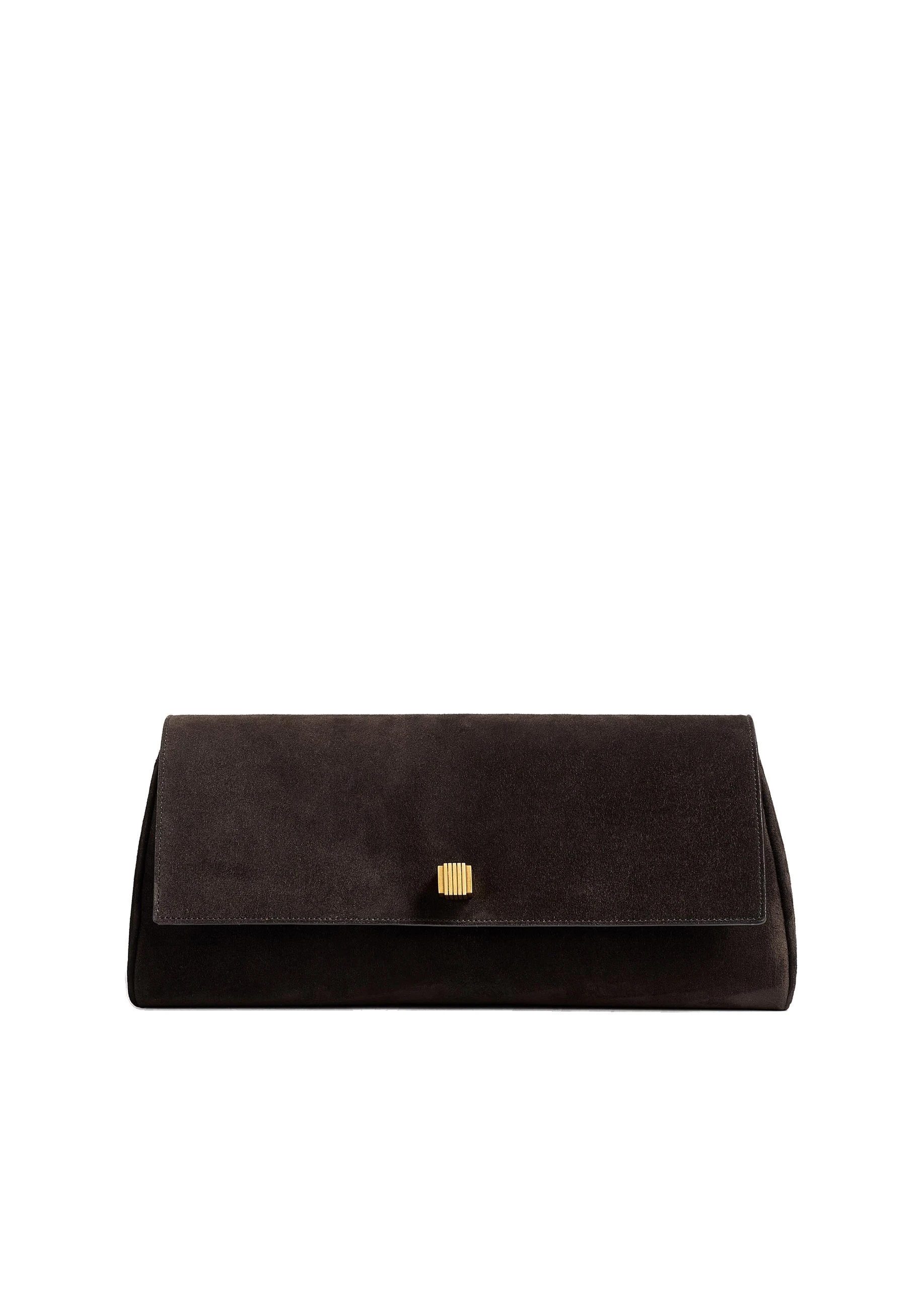 Khaite Audrey Clutch in Dark Brown Suede | Buy Bags at Luxury Shoes Khaite Audrey Clutch in Dark Brown Suede