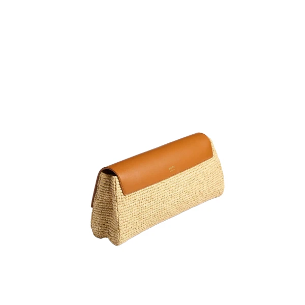 Audrey Clutch in Tan Leather and Natural Raffia - Image 2