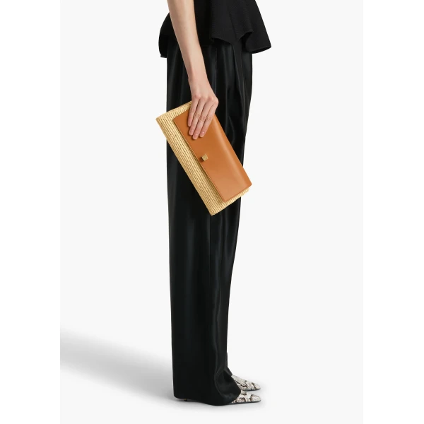 Audrey Clutch in Tan Leather and Natural Raffia - Image 3