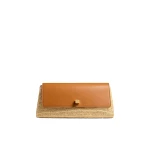 Khaite Audrey Clutch in Tan Leather and Natural Raffia