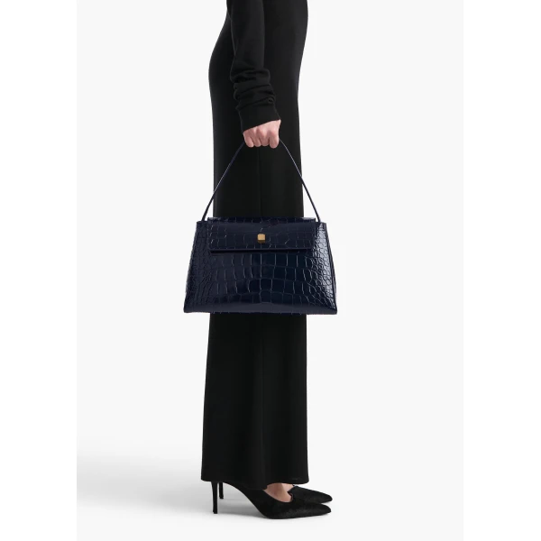 Audrey Top Handle Bag in Midnight Alligator - Image 3
