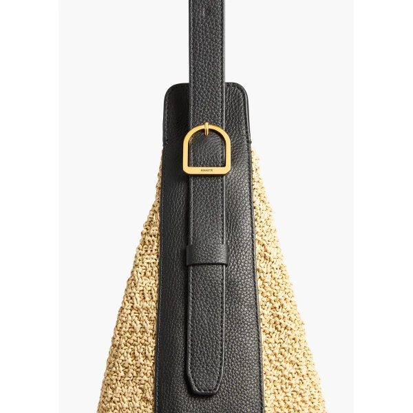 Augustina Hobo in Natural Raffia and Black Leather - Image 4
