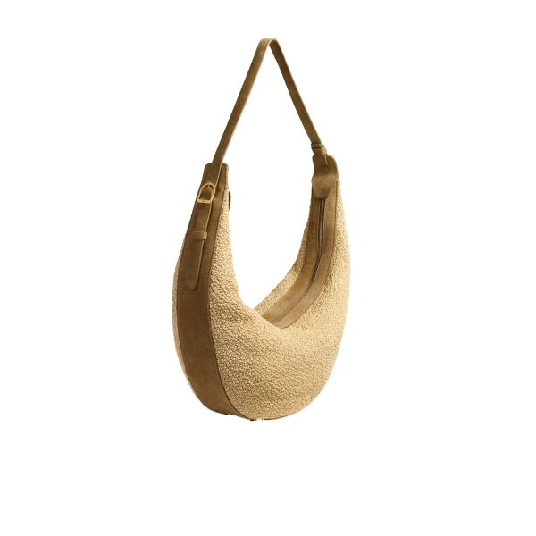 Khaite Augustina Hobo in Wheat Suede and Natural Raffia