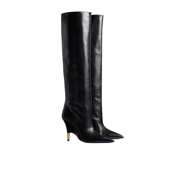 Bella Knee-High Boot in Black Leather - Image 2