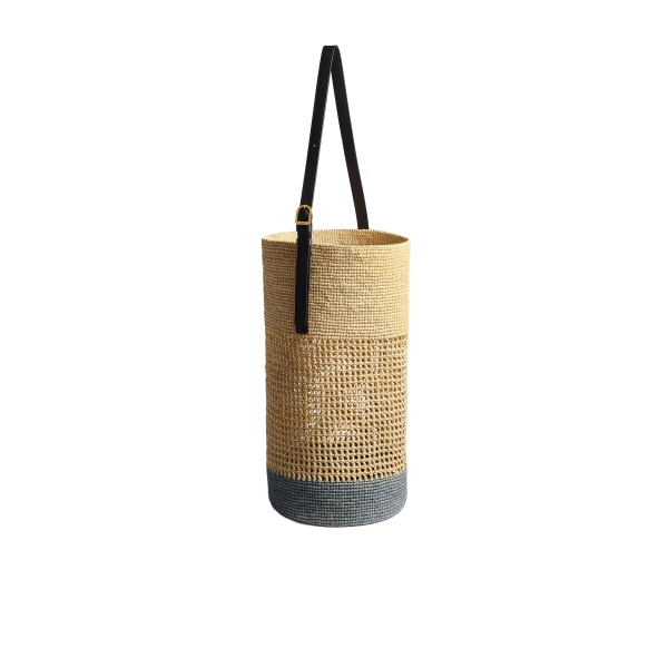 Billie Bucket Bag in Natural and Lead Raffia - Image 2