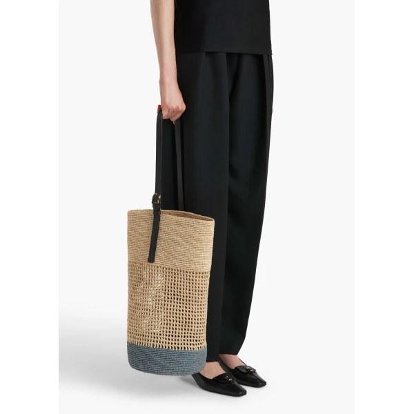 Billie Bucket Bag in Natural and Lead Raffia - Image 3
