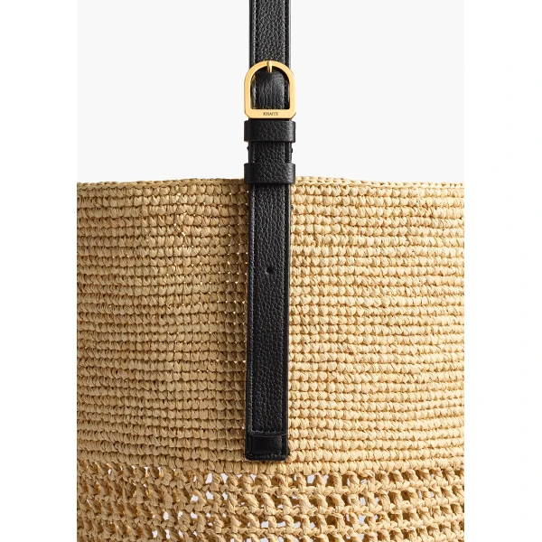 Billie Bucket Bag in Natural and Lead Raffia - Image 4