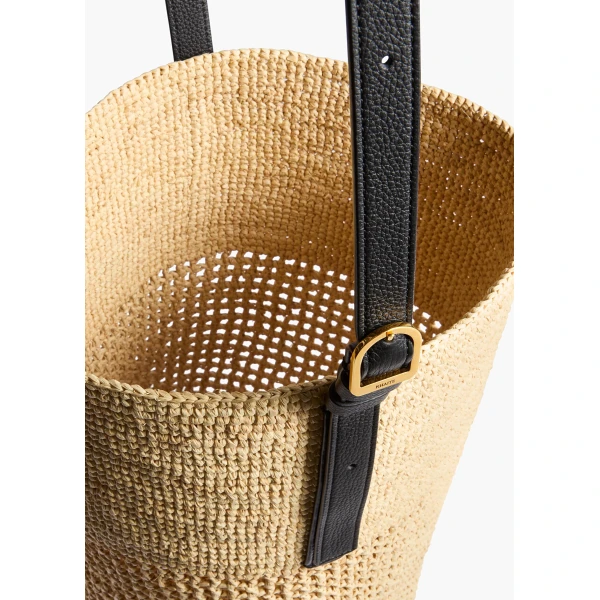 Billie Bucket Bag in Natural and Lead Raffia - Image 5