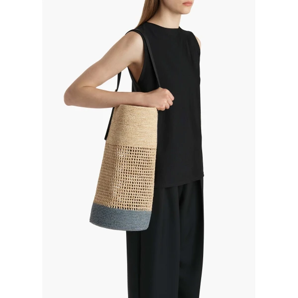 Billie Bucket Bag in Natural and Lead Raffia - Image 6