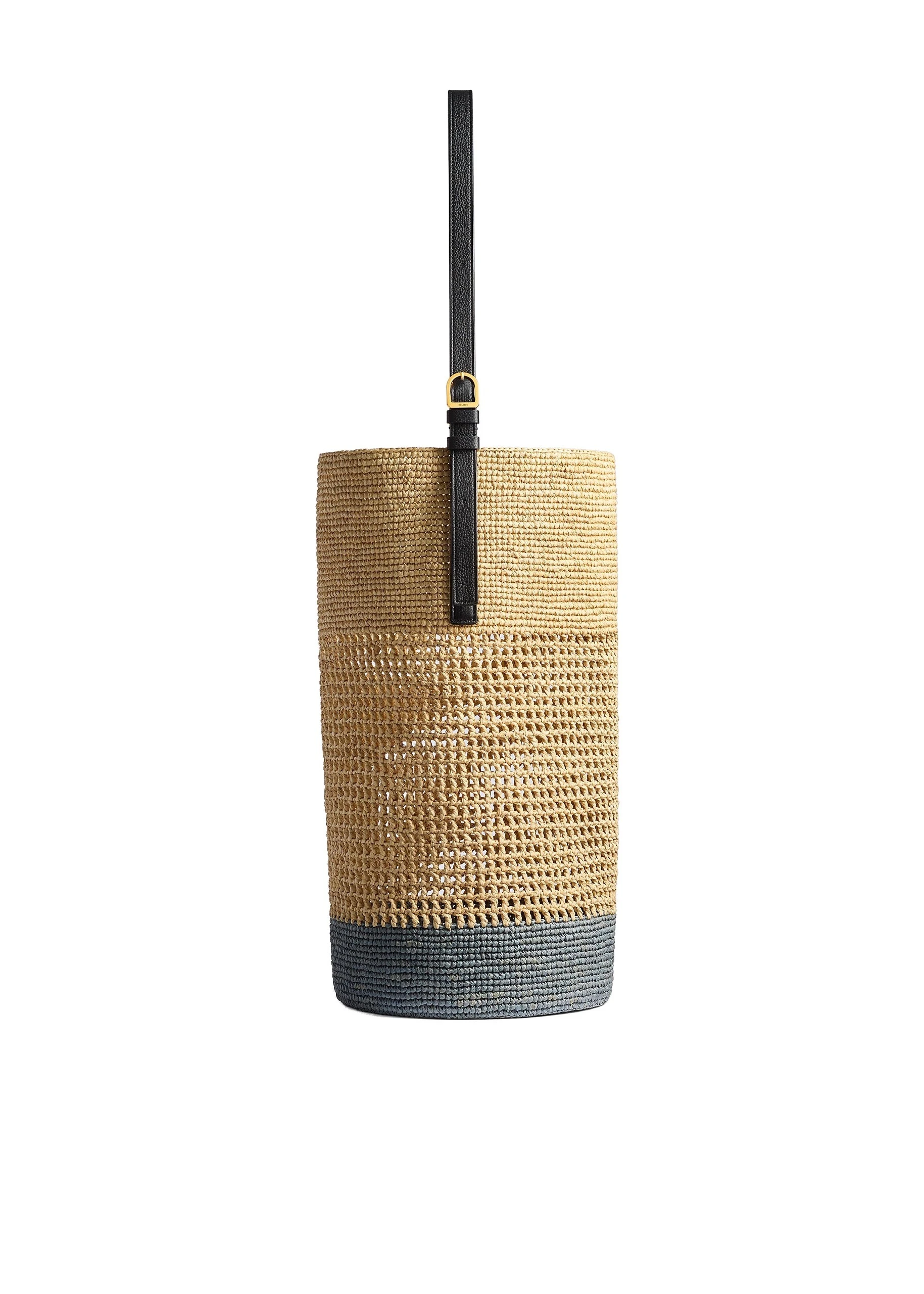 Khaite Billie Bucket Bag in Natural and Lead Raffia | Buy Bags at Luxury Shoes Khaite Billie Bucket Bag in Natural and Lead Raffia