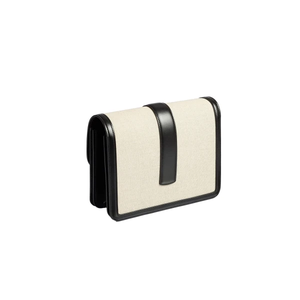 Blake Crossbody Bag in Black Leather and Natural Canvas - Image 2