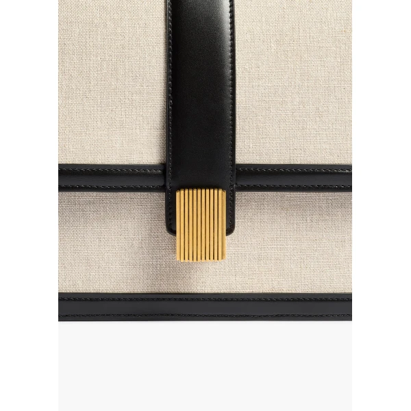 Blake Crossbody Bag in Black Leather and Natural Canvas - Image 4
