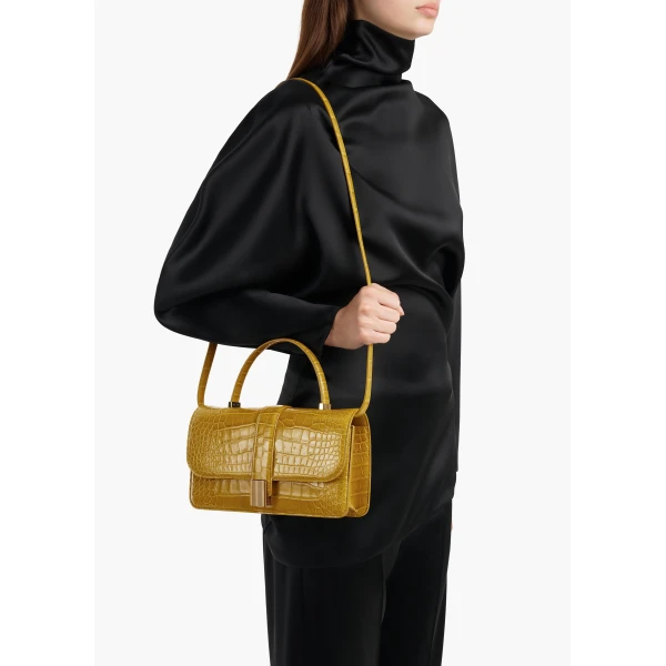 Blake Top Handle Bag in Golden Olive Alligator - Image 3