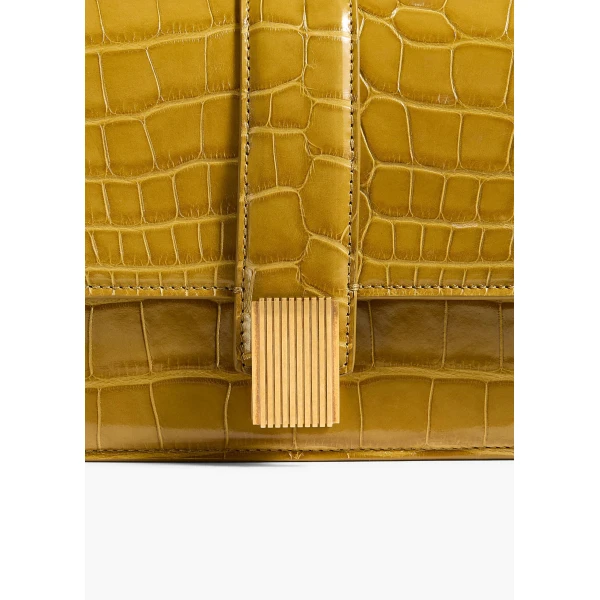 Blake Top Handle Bag in Golden Olive Alligator - Image 4