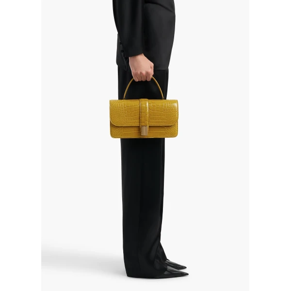 Blake Top Handle Bag in Golden Olive Alligator - Image 6