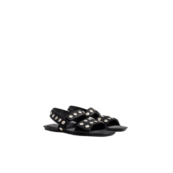 Boden Sandal in Black Leather with Silver Studs - Image 2