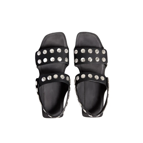Boden Sandal in Black Leather with Silver Studs - Image 3