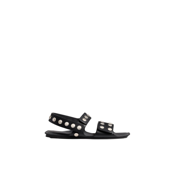 Khaite Boden Sandal in Black Leather with Silver Studs