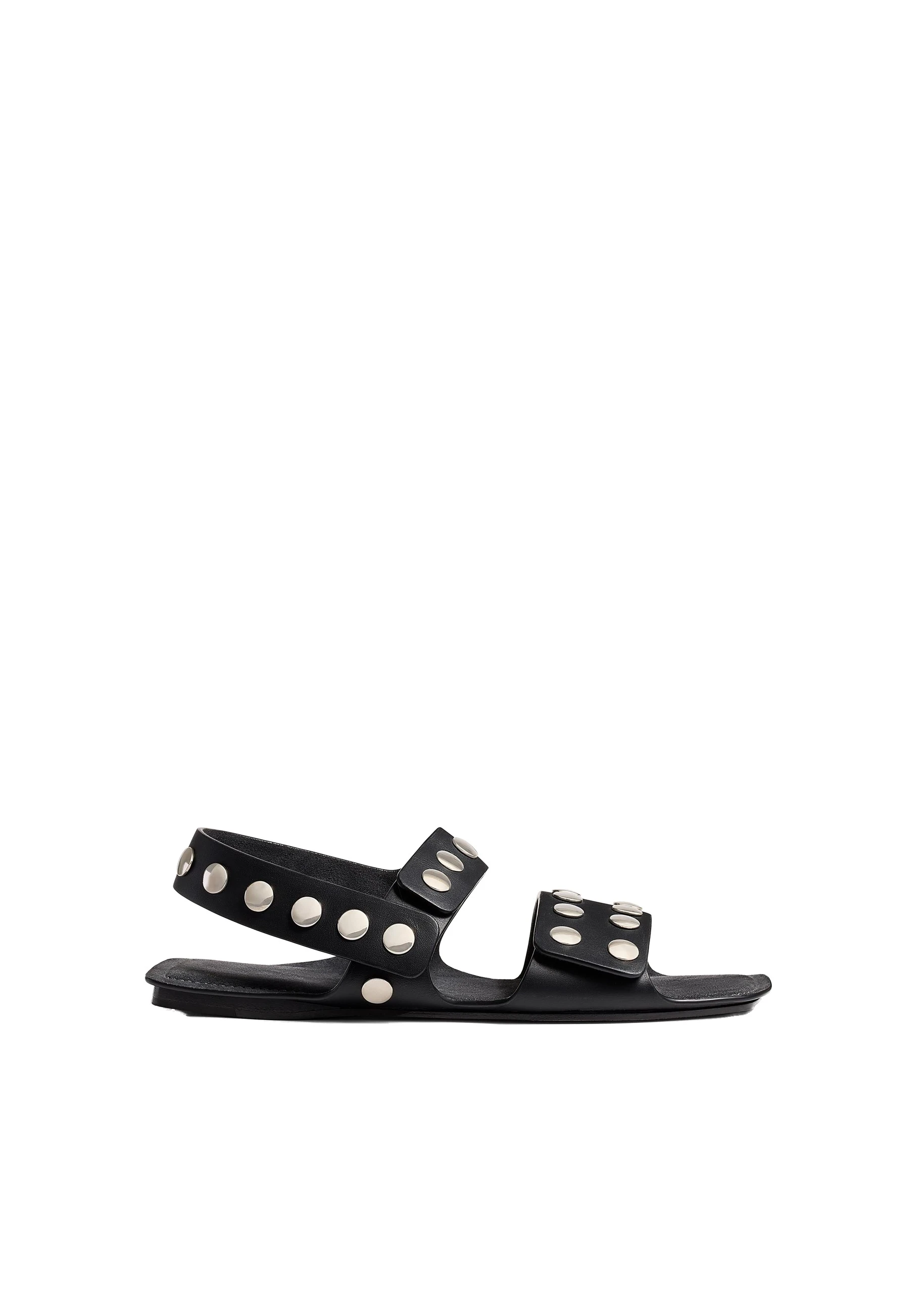 Khaite Boden Sandal in Black Leather with Silver Studs | Buy Shoes at Luxury Shoes Khaite Boden Sandal in Black Leather with Silver Studs