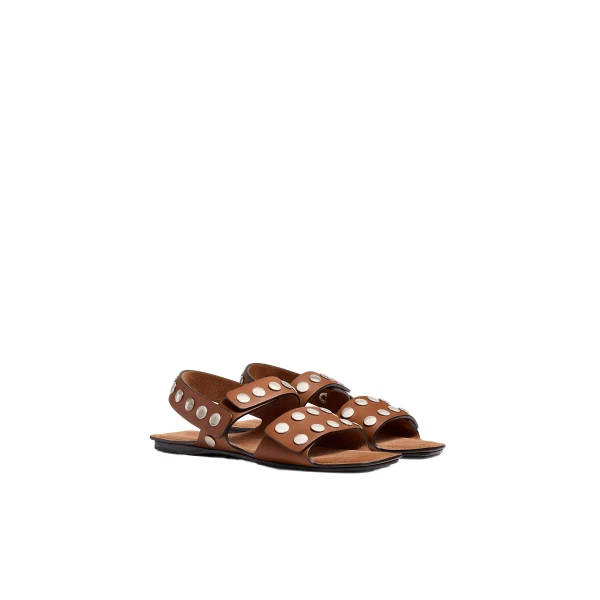Boden Sandal in Dark Tan Leather with Silver Studs - Image 2