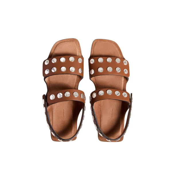 Boden Sandal in Dark Tan Leather with Silver Studs - Image 3