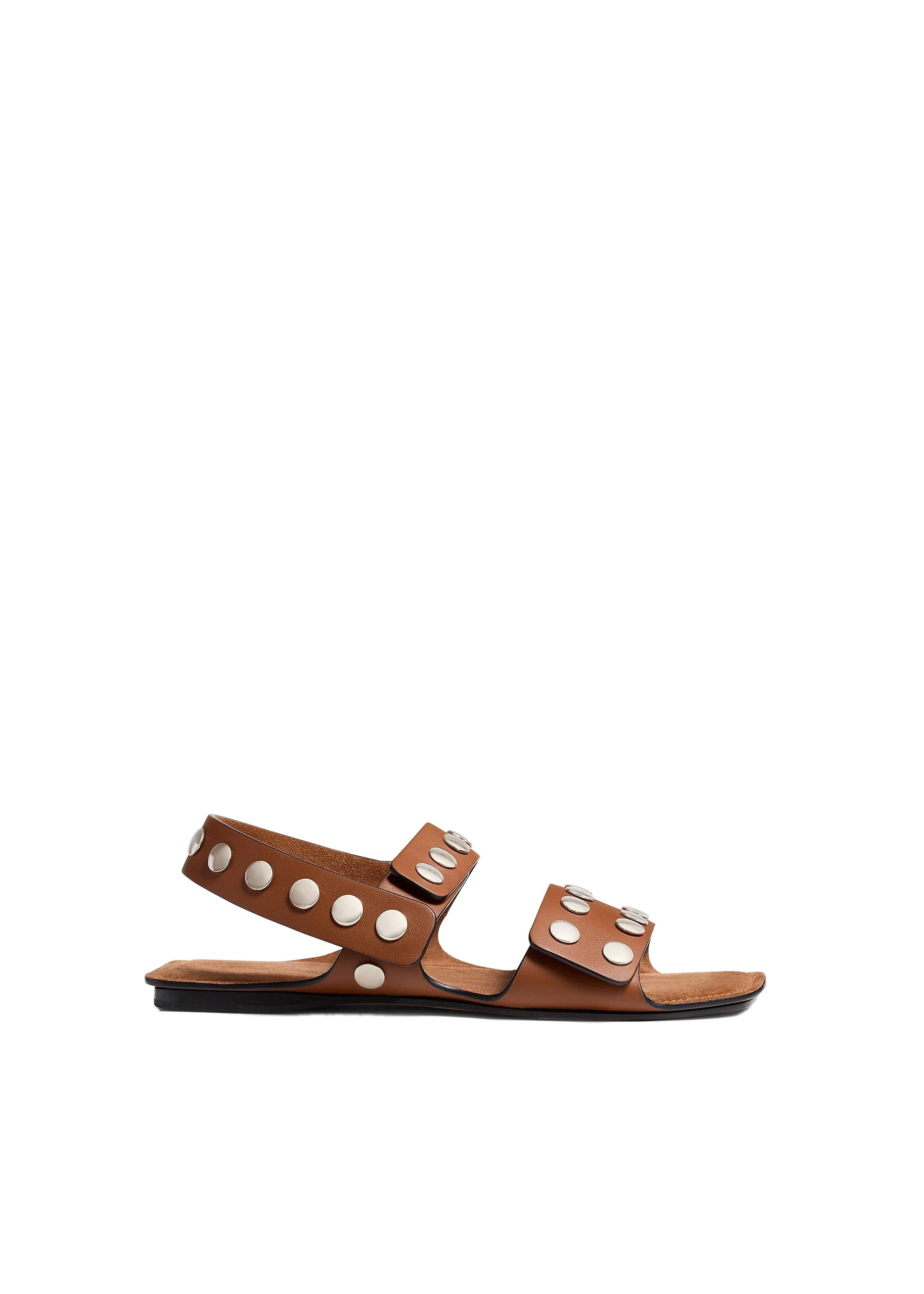 Khaite Boden Sandal in Dark Tan Leather with Silver Studs | Buy Shoes at Luxury Shoes Khaite Boden Sandal in Dark Tan Leather with Silver Studs