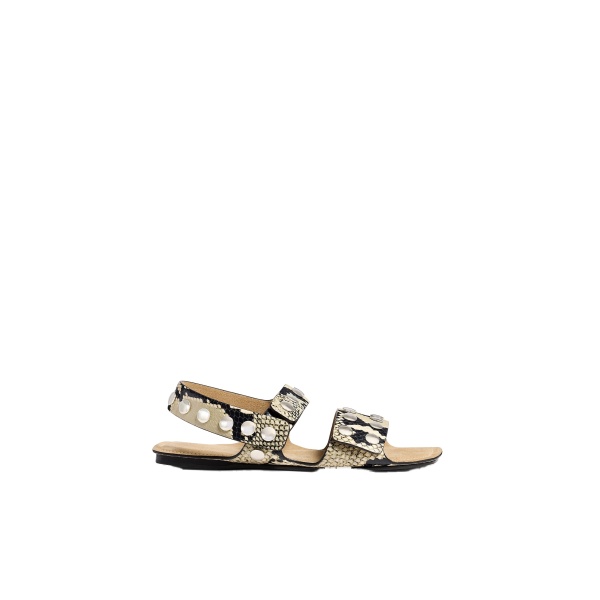 Khaite Boden Sandal in Python-Embossed Leather with Silver Studs