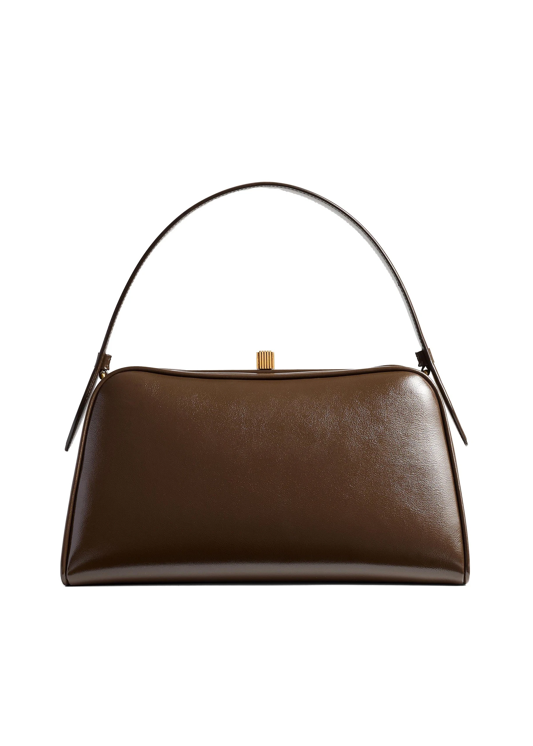 Khaite Cate Bag in Chestnut Crackle Patent Leather | Buy Bags at Luxury Shoes Khaite Cate Bag in Chestnut Crackle Patent Leather