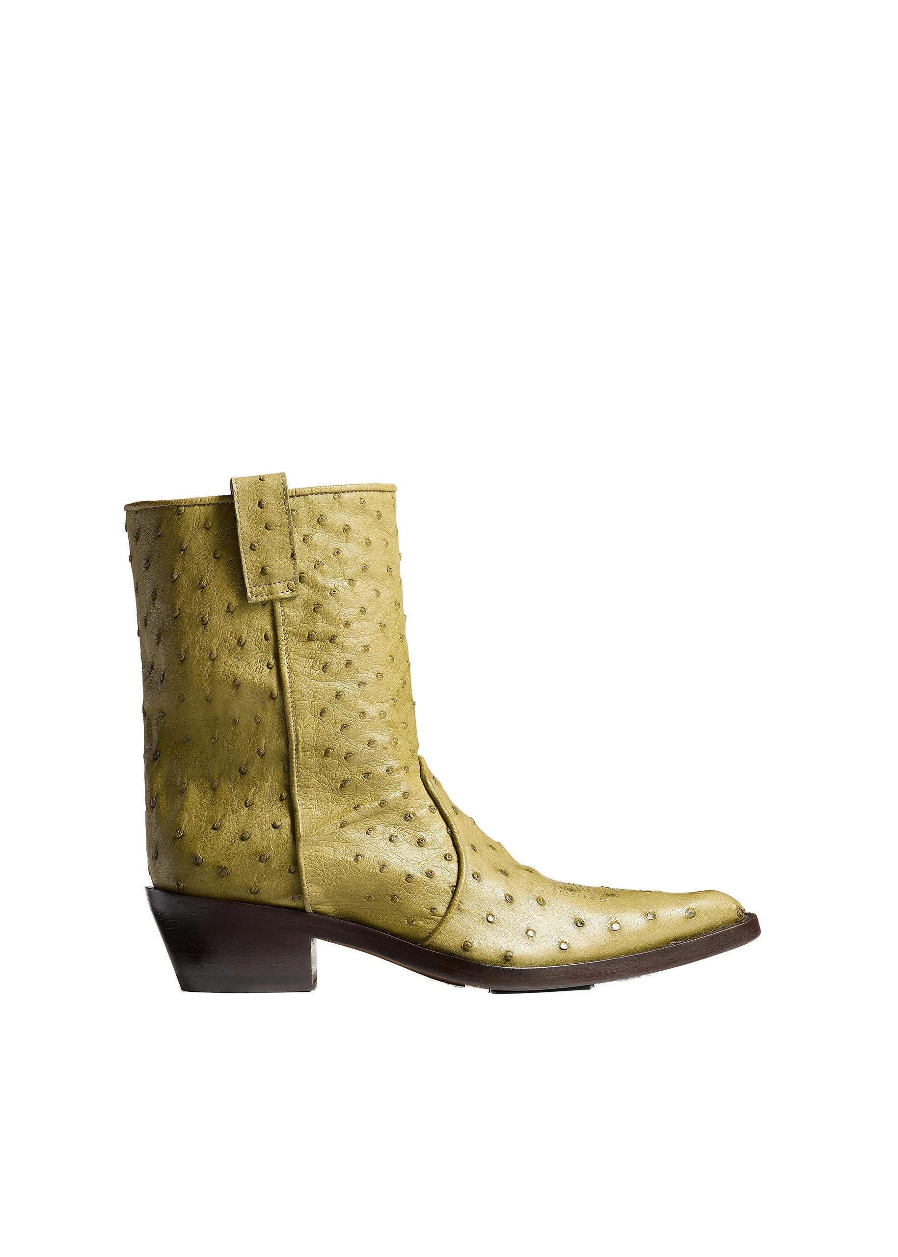 Khaite Clive Ankle Boot in Olive Ostrich | Buy Shoes at Luxury Shoes Khaite Clive Ankle Boot in Olive Ostrich