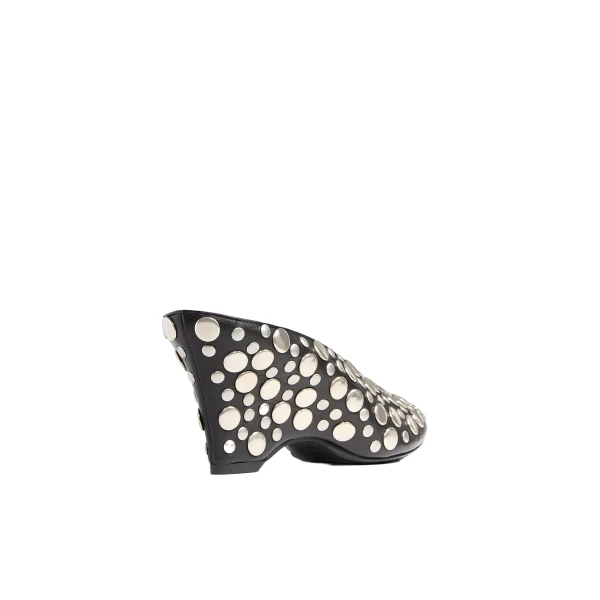 Cloak Wedge in Black Leather with Silver Studs - Image 3