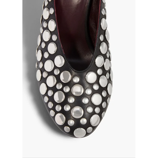 Cloak Wedge in Black Leather with Silver Studs - Image 4