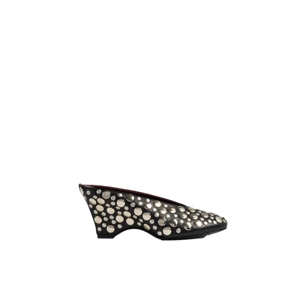Cloak Wedge in Black Leather with Silver Studs